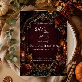 Bourgondië & Goud Donkere Romantische Bruiloft Save The Date