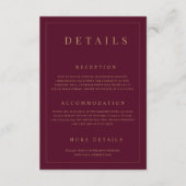 Bourgondië & Goud Eenvoudige Formele Bruiloft Deta Informatiekaartje (Voorkant)
