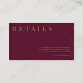 Bourgondië & Goud Eenvoudige Formele Bruiloft Deta Informatiekaartje (Voorkant)