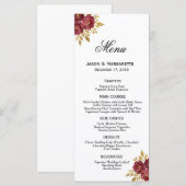 Bourgondië Goud Elegante Bloemen Modern Eenvoudig Menu (Voorkant / Achterkant)