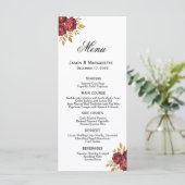 Bourgondië Goud Elegante Bloemen Modern Eenvoudig Menu (Staand voorkant)