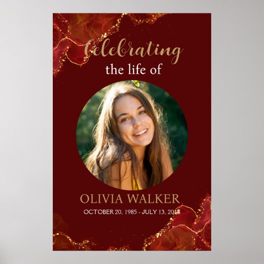 Bourgondië & Goud Foto Begrafenisbord Poster (Voorkant)