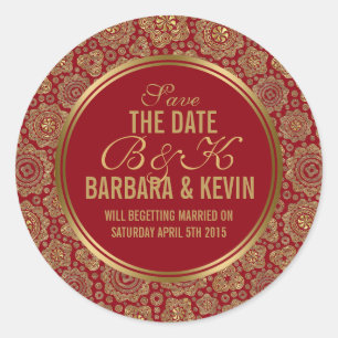 Bourgondië & Goud Geometrische Abstracte Sterren Ronde Sticker