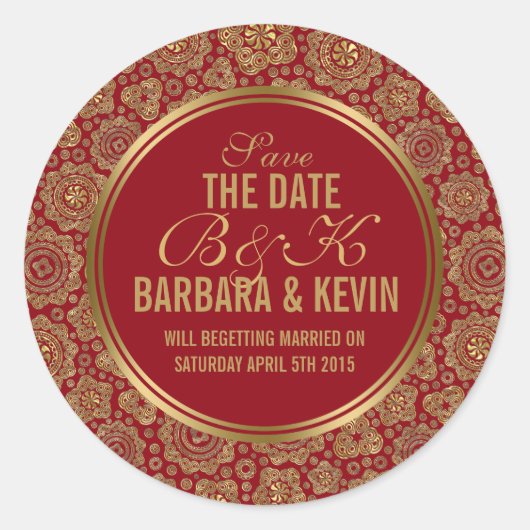 Bourgondië & Goud Geometrische Abstracte Sterren Ronde Sticker (Voorkant)