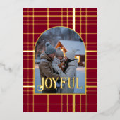 Bourgondië & Goud Geruit Kerstvakantie Foto Folie Feestdagenkaart (Voorkant)