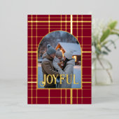 Bourgondië & Goud Geruit Kerstvakantie Foto Folie Feestdagenkaart (Staand Voorkant)