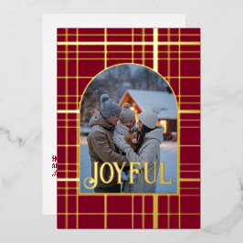 Bourgondië & Goud Geruit Kerstvakantie Foto Folie Feestdagenkaart