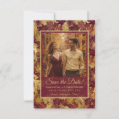 Bourgondië & Goud Herfstbladeren & Foto Bruiloft Save The Date (Voorkant)