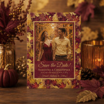 Bourgondië & Goud Herfstbladeren & Foto Bruiloft