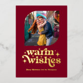 Bourgondië & Goud Moderne Retro Kerstfoto Folie Feestdagenkaart (Voorkant)