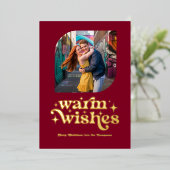 Bourgondië & Goud Moderne Retro Kerstfoto Folie Feestdagenkaart (Staand Voorkant)