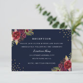 Bourgondië Goud Navy Bloemen Bruiloftsreceptiekaar Informatiekaartje (Staand voorkant)