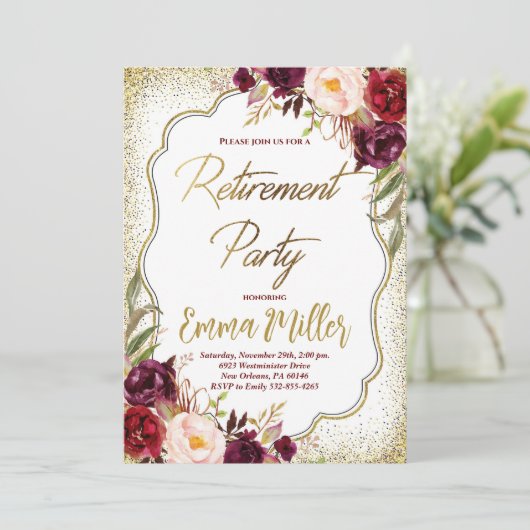 Bourgondië & Goud Pensioen Viering Kaart (Staand voorkant)