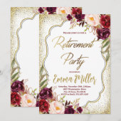 Bourgondië & Goud Pensioen Viering Kaart (Voorkant / Achterkant)