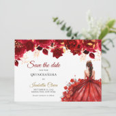 Bourgondië & Goud Prinses Quinceañera Bewaar de da Aankondiging (Staand voorkant)