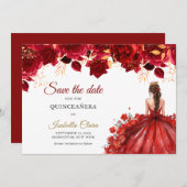 Bourgondië & Goud Prinses Quinceañera Bewaar de da Aankondiging (Voorkant / Achterkant)