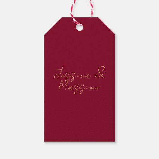 Bourgondië Goud Professionele Trendy Minimalistisc Cadeaulabel (Voorkant)