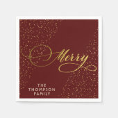 Bourgondië Goud Script Merry Bright Family Christm Servet (Voorkant)