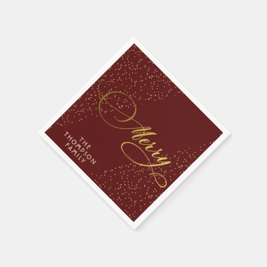 Bourgondië Goud Script Merry Bright Family Christm Servet (Hoek)