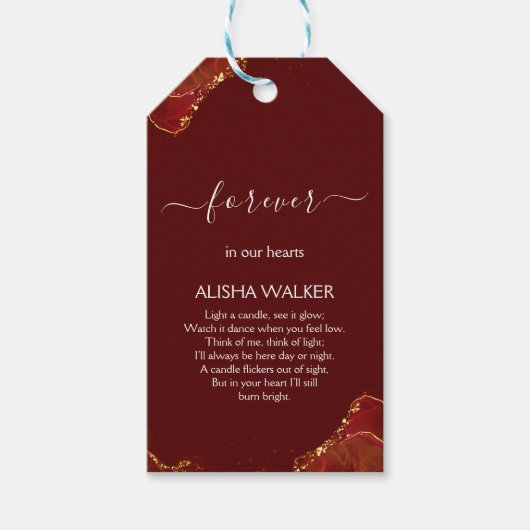 Bourgondië & Goud Uitvaart Gedenkteken Gift Labels Cadeaulabel (Voorkant)