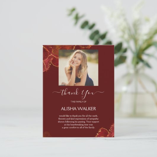 Bourgondië & Goud Uitvaart Memorial Dank u kaart (Staand voorkant)