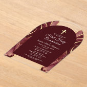 Bourgondië Gouden Agaat Eerste Heilige Communie Me Acryl Uitnodigingen (Laagn)