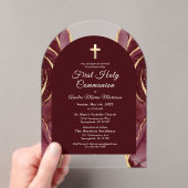 Bourgondië Gouden Agaat Eerste Heilige Communie Me Acryl Uitnodigingen (Insitu (Draagbaar))