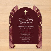 Bourgondië Gouden Agaat Eerste Heilige Communie Me Acryl Uitnodigingen (Voorkant)