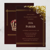 Bourgondië Gouden Bloei Glitter Bachelorette Party Kaart (Voorkant / Achterkant)