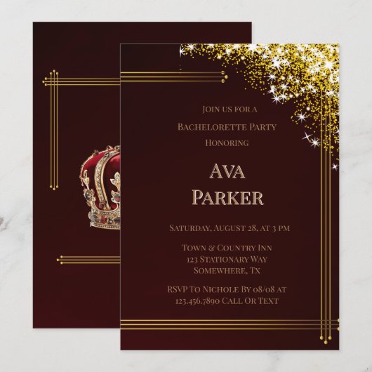 Bourgondië Gouden Bloei Glitter Bachelorette Party Kaart (Voorkant / Achterkant)
