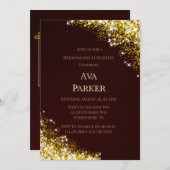 Bourgondië Gouden Bloei Glitter Bruidsmeisjes Lunc Kaart (Voorkant / Achterkant)