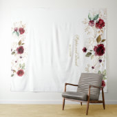 Bourgondië Gouden Bloem Bruiloft Foto Booth Achter Wandkleed (In Situ (horizontaal))