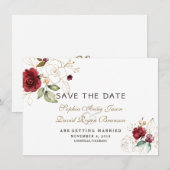 Bourgondië Gouden Bloem Bruiloft Save The Date (Voorkant / Achterkant)