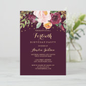 Bourgondië Gouden Bloemen Glitter 40e Verjaardagsf Kaart (Staand voorkant)