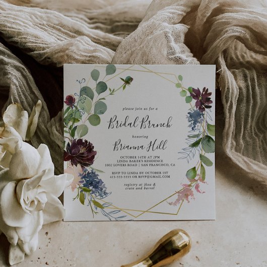 Bourgondië Gouden Bruiloftsbrunch Bruidsuitnodigin Kaart