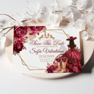 Bourgondië Gouden Charra Paard Quinceanera Save The Date
