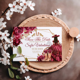 Bourgondië Gouden Charra Paard Quinceanera Save The Date
