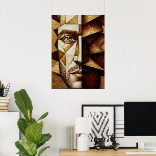 Bourgondië Gouden Cubistische Man - Getextureerd A Poster