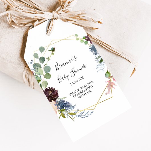 Bourgondië Gouden Geometrische Babyfeestje Cadeaulabel