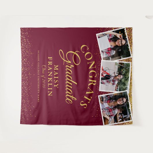 Bourgondië Gouden Glitter Afstudeerceremonie 3 Fot Wandkleed (Voorkant (horizontaal))