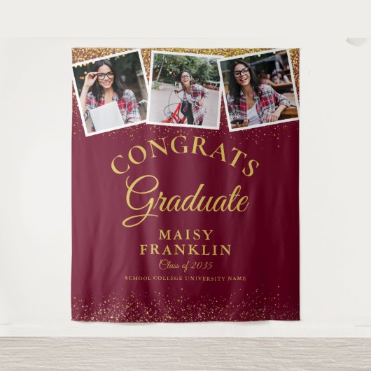 Bourgondië Gouden Glitter Afstudeerceremonie 3 Fot Wandkleed (Voorkant)
