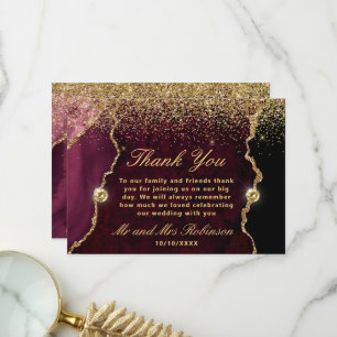 Bourgondië Gouden Glitter Agaten Trouwring Bedankkaart