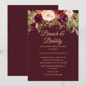 Bourgondië Gouden Glitter Floral Brunch en Bubbly Kaart (Voorkant / Achterkant)