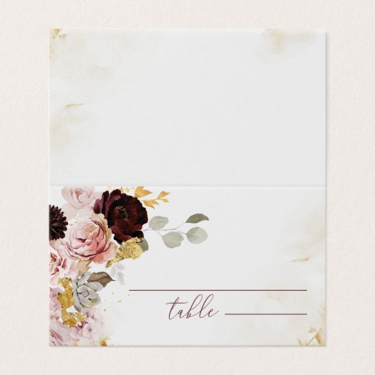 Bourgondië gouden herfst bruiloft plaatskaarten kaart (Buitenkant ongevouwen)