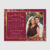 Bourgondië & Gouden Kalender Foto Opslaan Datum Ma Magnetische Uitnodiging (Voorkant)