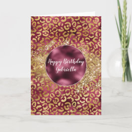 Bourgondië Gouden Luipaard Print Glitzy Glitter Kaart