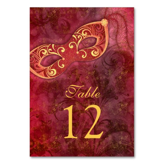 Bourgondië Gouden Maskerade Ball Mardi Gras Weddin Kaart (Voorkant)