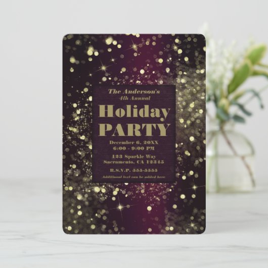 Bourgondië Gouden Sparkling Lights Glam Holiday Pa Kaart (Staand voorkant)