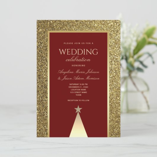 Bourgondië Gouden Winter Uitnodiging (Staand voorkant)