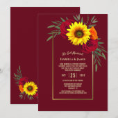 Bourgondië Gouden Zonnebloem Rode Roos Trouwrecept Kaart (Voorkant / Achterkant)